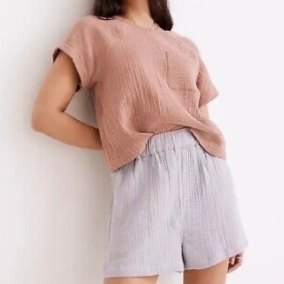 Madewell Easy Pull On Light Spun Cotton Gauze Gray Blue Shorts Pockets XS - Picture 1 of 8